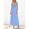 thumbnail image 5 of Light Blue Womens Smocked Square Neck Sleeveless Eyelet Lace Cotton Maxi Dress For Spring Summer Beach, 5 of 6