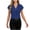 Blue, variant on Women's V-Neck Button Front Blouse Short Sleeve Shirt Casual Fashion Tailored Fitted Polished Lightweight Poplin Top, Blue M