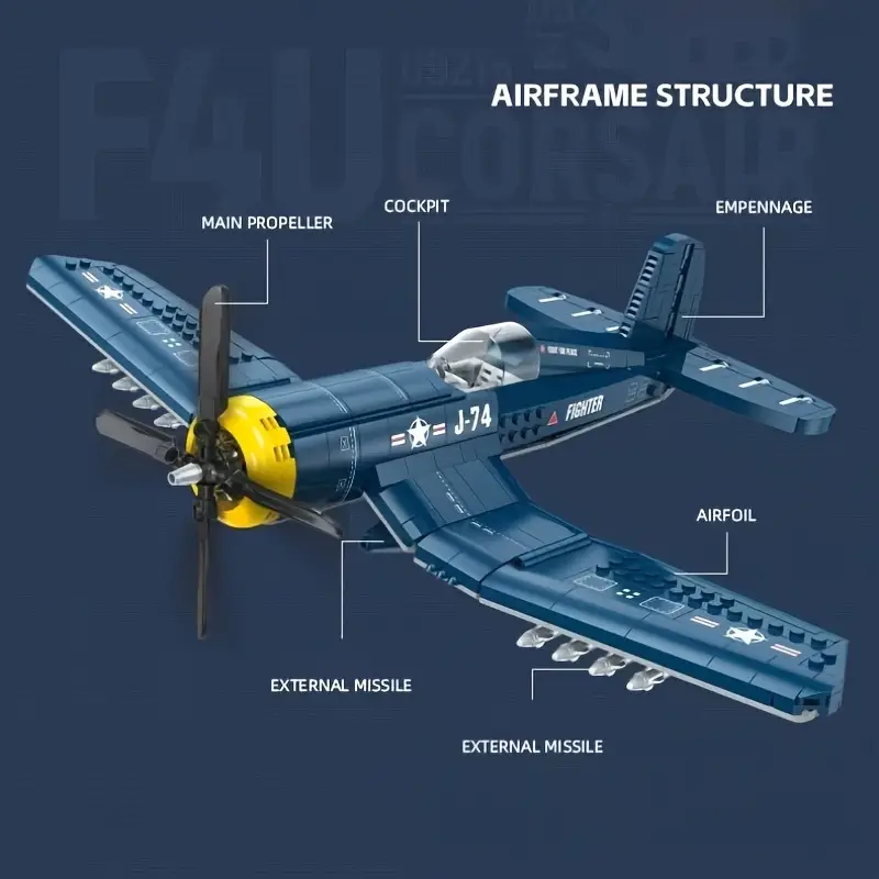 GZBrick WWII F4U Fighter Building Sets Compatible with Lego Military Model Kit for Adults Teens 767PCS
