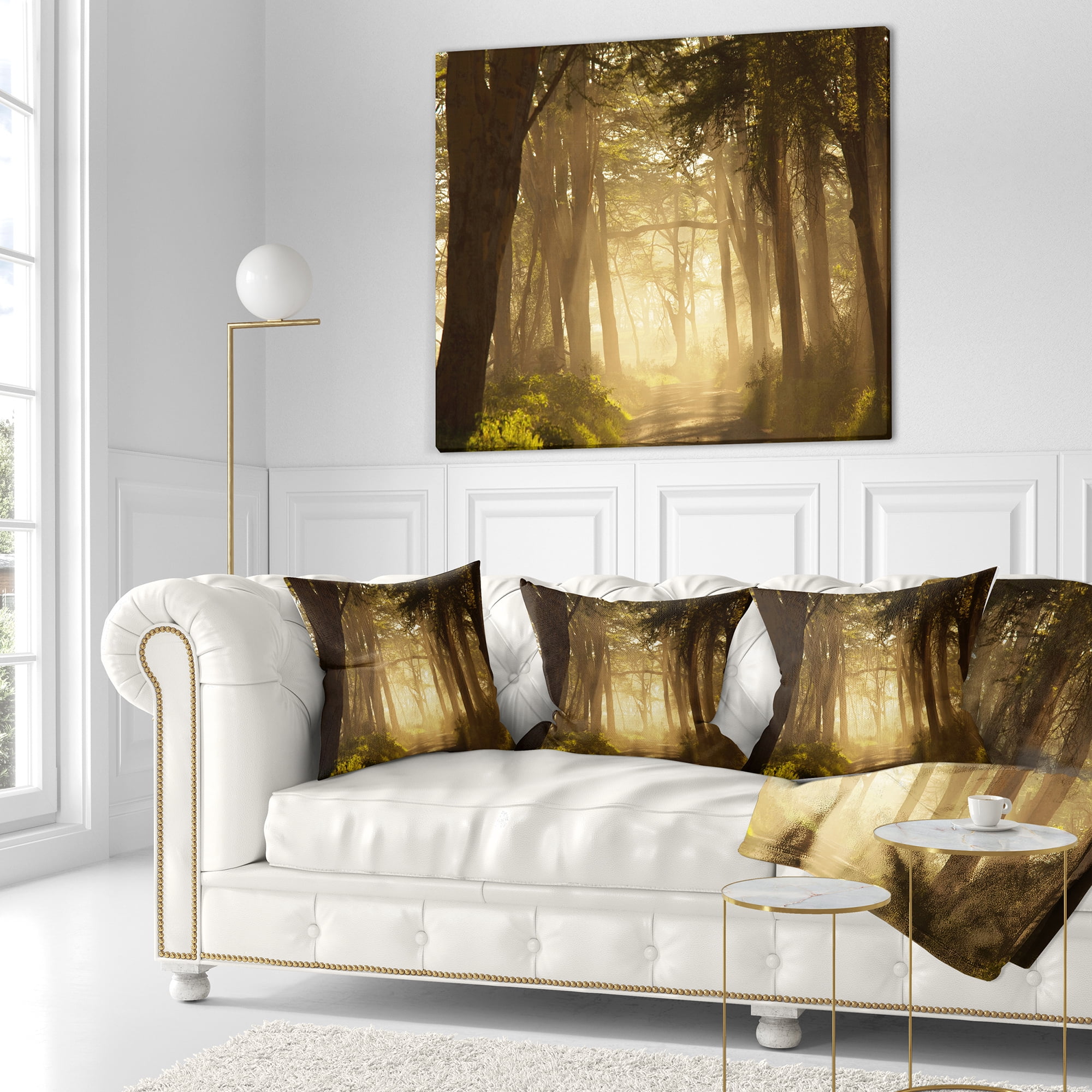 Designart Deep Jungle with Foggy Sunlight - Landscape Printed Throw Pillow - 16x16