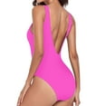 thumbnail image 6 of Sakmal Cheeky Bathing Suit One Piece Tummy Control Pink Swimsuits Deep V-Neck Solid Swimwear, 6 of 7