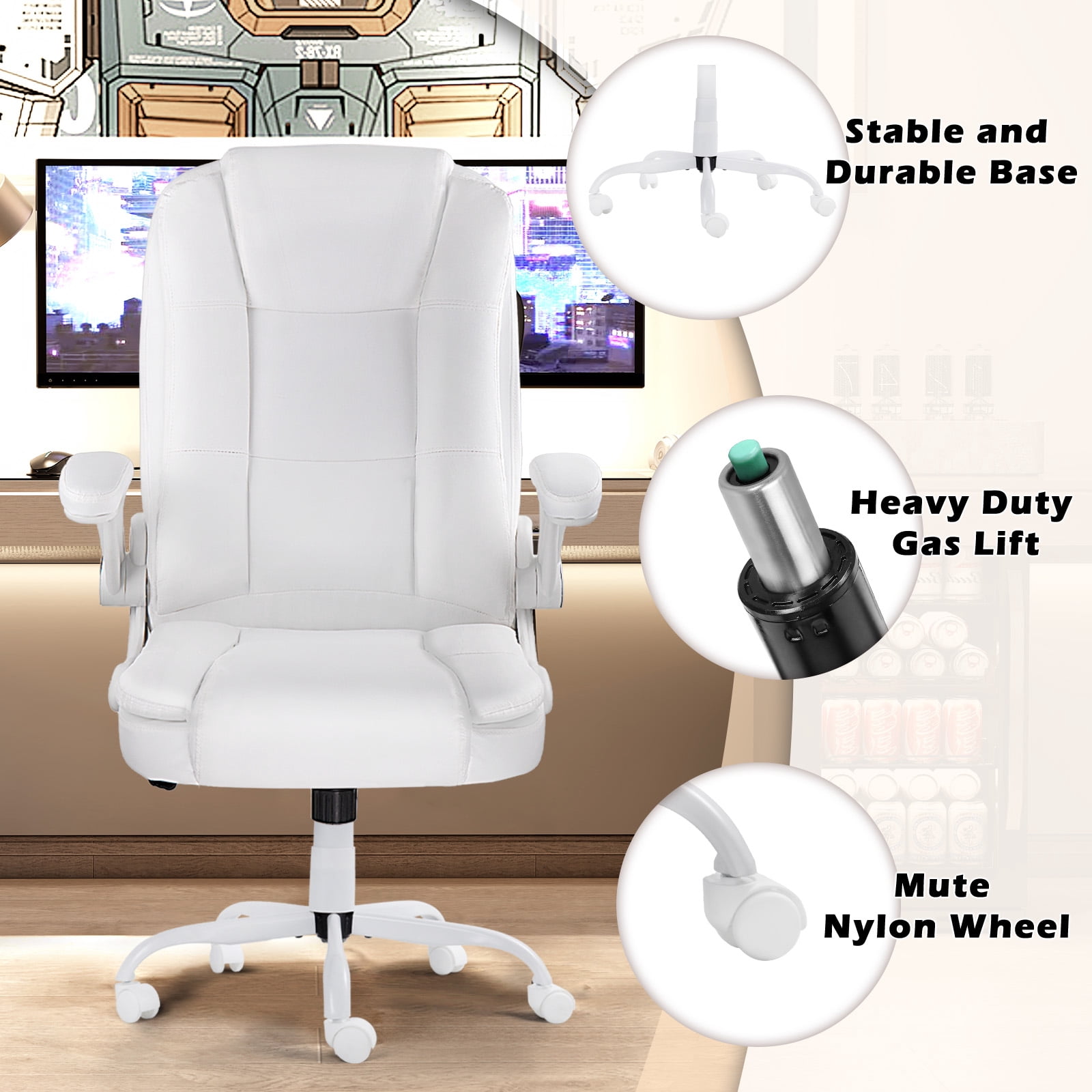 Waleaf Big and Tall Executive Office Chair with Flip-up Arms for Adult,Ergonomic High Back Adjustable Computer Desk chair