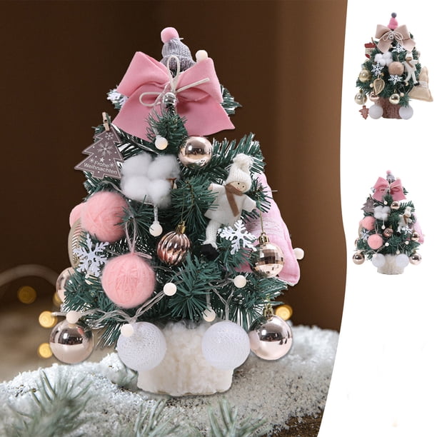 Adornos Navideños, Mini Árbol de Navidad con Cuentas Flocadas, Adorno Navideño de Escritorio, Árbol de Navidad Pequeño.