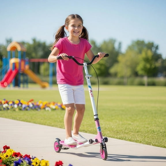 Readrun 3-Wheel Scooter for Kids Age 6 , Foldable Drift Ride with Adjustable Height, Fun Outdoor Play, Pink