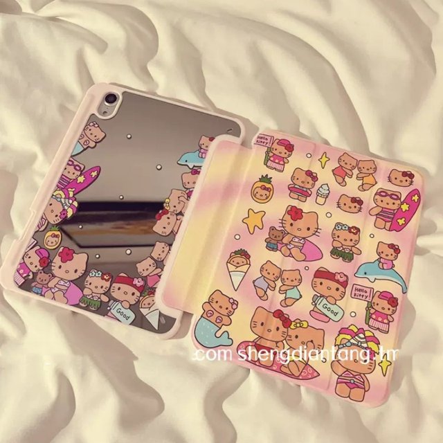 Carcasa protectora de dos caras para Ipad, carcasa protectora Kawaii antiincrustante, decoración impermeable para amantes, Hello Kitty, Hawaii Surfing