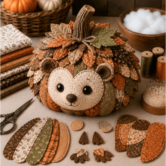 DIY Animal Pumpkin Sewing Kit, Fox Owl Cat Bear Fabric Pumpkin Making Supplies, Relaxing Weekend Handcraft Project for Adults Hedgehog