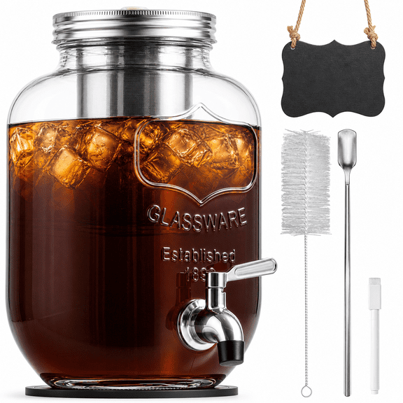 Clear 1 Gallon Cold Brew Coffee Maker with Filter and Spigot