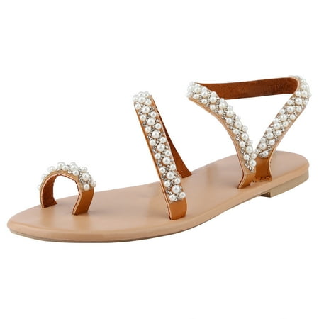 

New Fashion Women Summer Sandals Crystal Pearl Flat-soled Casual Sexy Shoes Cute Women Slides Sandals Platform Womens Summer Sandals Size 8 Heeled Sandals for Women Sandals for Women Casual Summer