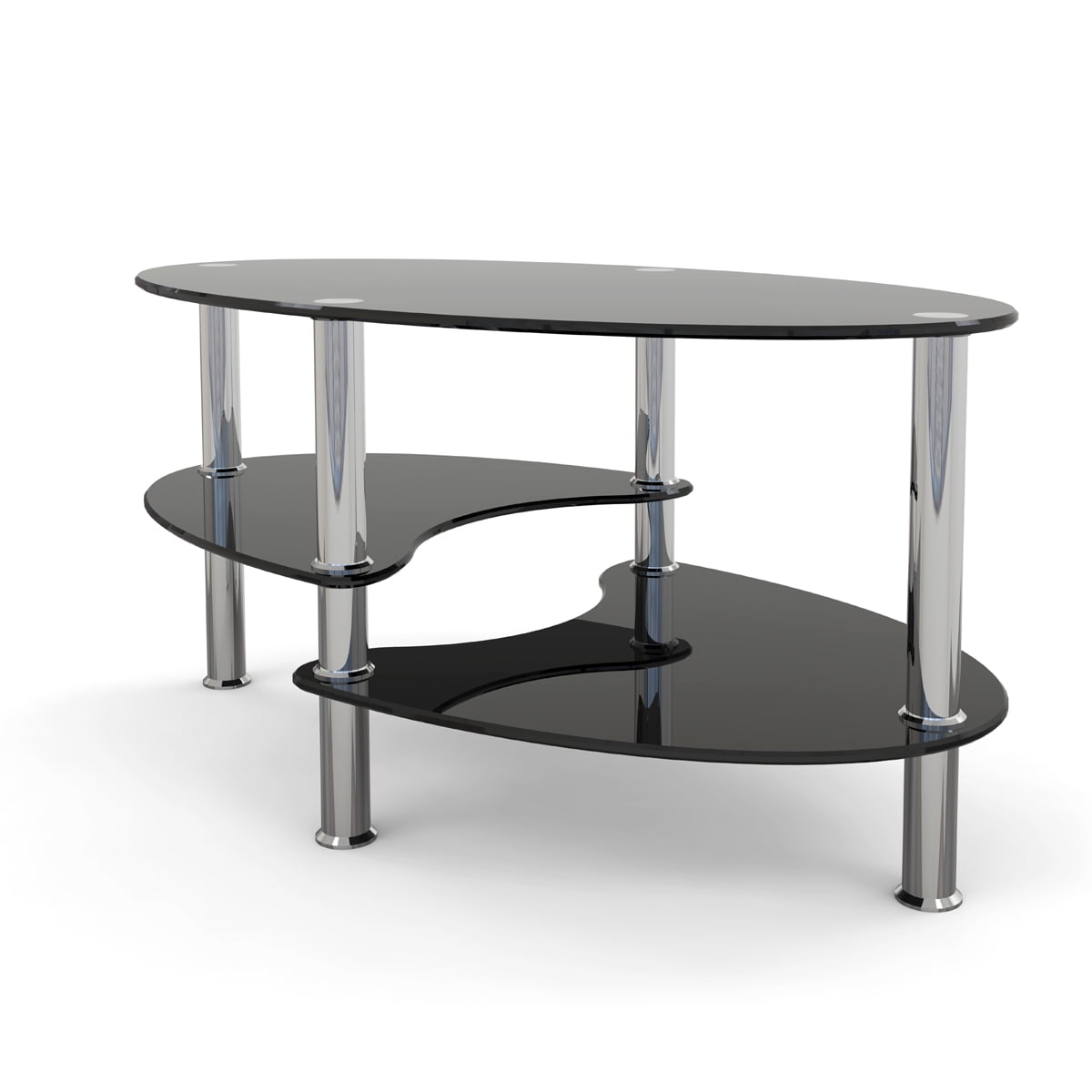 Elm - Oval Two Tier Glass Coffee Table - Coffee Tables for Living Room, Kitchen, Bedroom and Office-Glass Shel