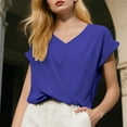 thumbnail image 6 of Tie Front Shirts for Women, Yigetop Solid Color V Neck T Shirt Elegant Short Sleeved Top for Spring and Summer Women's Clothing Summer Tops for Women Sky Blue L, 6 of 9