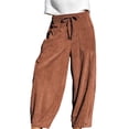 thumbnail image 2 of Women's Corduroy Pants Baggy Wide Leg Pants Casual Elastic Waisted Palazzo Harem Pants with Pockets Brown L, 2 of 8