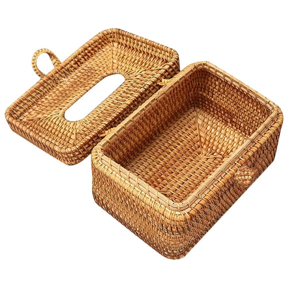 Qnmwood Rattan Tissue Box Cover for Car or Desk Decoration