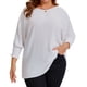 thumbnail image 5 of Blusas de chiffon de talla grande para mujer Agnes Orinda, con mangas largas de murciélago y volantes, camisetas sueltas y casuales 4X blancas, 5 of 7