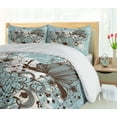 thumbnail image 5 of Ambesonne Grunge Duvet Cover Sets, Swirls and Petal Retro, 2-Queen, Pale Blue Chestnut Brown, 5 of 7