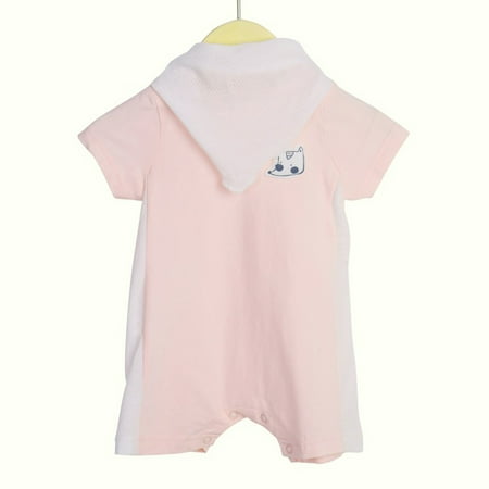 

Newborn Girls Clothes Summer Short Pullover Cotton Round Neck Jumpsuit with Triangle Towel Infant Outfit