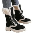 thumbnail image 2 of Xfvqtps Womens Snow Boots Mid Calf Plush Fleece Line Suede Upper Lace Up Chunky Heel Non Slip Warm Winter PU Shoes New Thick Heel Strap Boots Black, 2 of 6