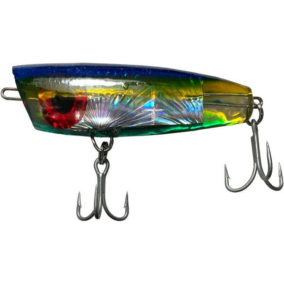 Kaku Extra Large Popper Fishing Lure, Blue, Black, and Clear