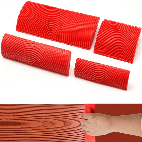 EXLEAF 4 Pieces Wood Graining Tool Wood Grain Paint Tool Wood Grain Tool Kit Decorative Wood Grain Tools Simulated Wood Grain Brushes for Wall Room Decoration