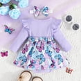 thumbnail image 4 of LAPAKIDS Newborn Infant Baby Girl Dresses 0-3 Months Long Sleeve Butterfly Print Romper Dress with Headband 2Pcs Outfit Clothes, 4 of 7