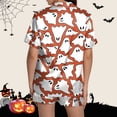 thumbnail image 5 of siminsem Womens Cute Satin Pajama Set Graphic Printed Short Sleeve Button Down Sleep Shirt with Soft Elastic Waist Shorts Loungewear Two Piece Pjs for Night Sleep, Orange,L, 5 of 7