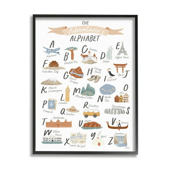 Stupell Indtries The Adventurer's Alphabet Landmark ABC Illtrations Explore Motivation,24 x 30,Design by Laura Marshall