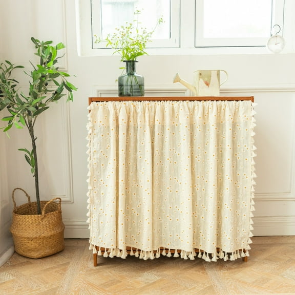 Boho Daisy Floral Cotton Cafe Curtains with Tassels Rod Pocket Short Kitchen Curtain, 1 Panel (Daisy,18"x52")