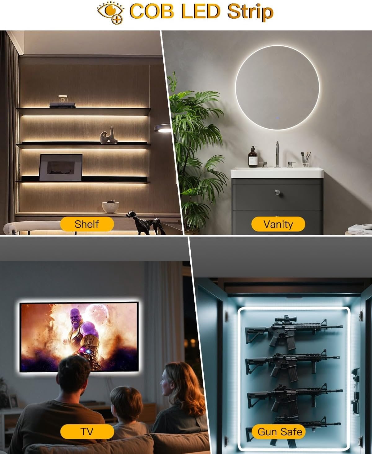 Under Cabinet Lighting , 2 Pack 5000mAh 13FT COB Motion Sensor Led Light Strips Indoor, Rechargeable   Motion Activated Stair Shelf Closet Cabinet Counter Led Strip Tape Lights
