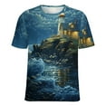 thumbnail image 5 of Lighthouse Sunrise Coast Scenery Pale Blue Tan T Shirts Basic T-Shirt Short Sleeve Ladies Tee Shirt Summer Graphic Clothing, 5 of 6