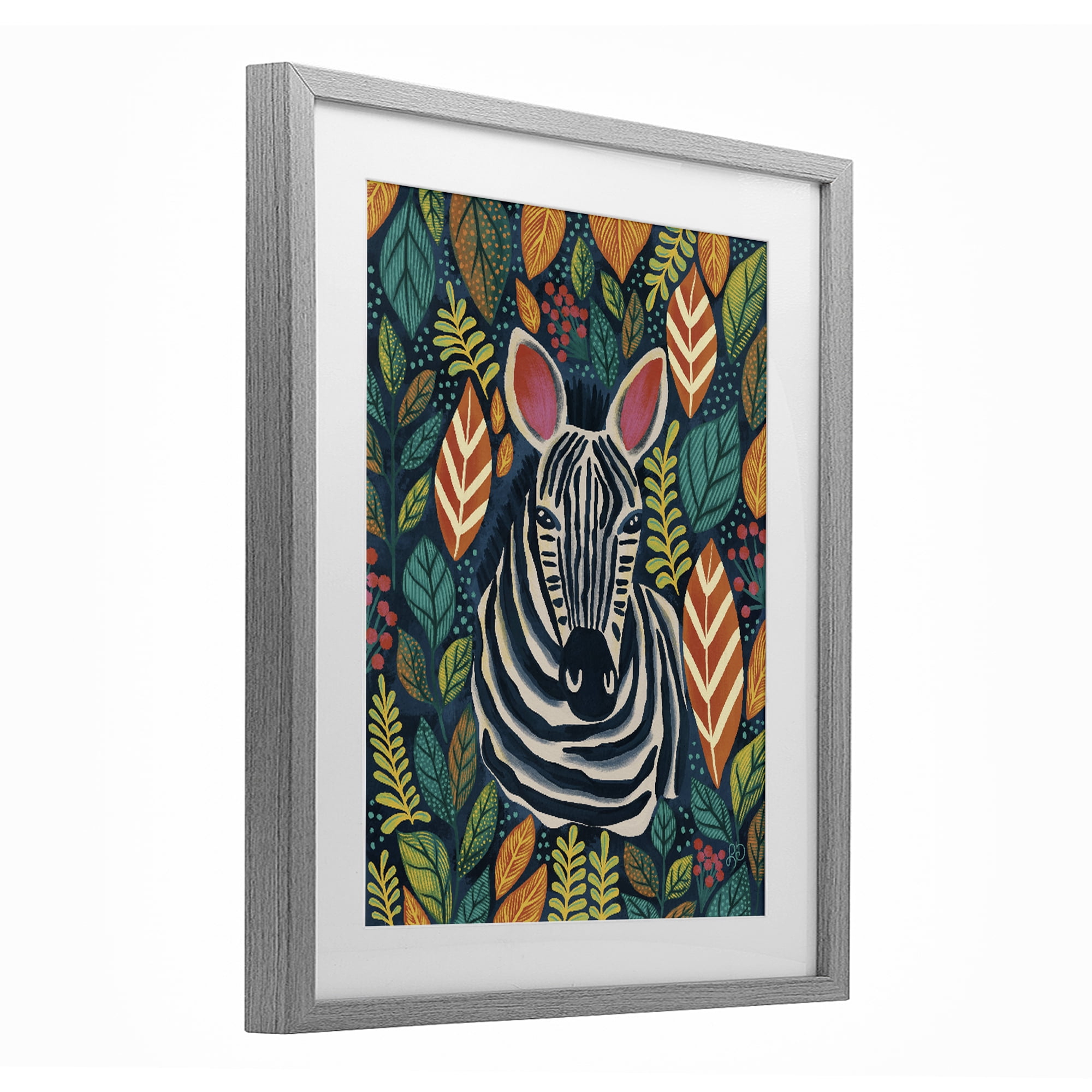 Stupell Industries Exotic Leaf Pattern Zebra Gray Framed Print Under Glass, design by Lisa R Dumm
