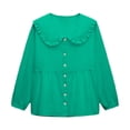 thumbnail image 4 of Curuila Long Sleeve Shirts For Women Solid Color Loose Fit V Neck Button Down Comfortable T Shirt Green Size L, 4 of 4