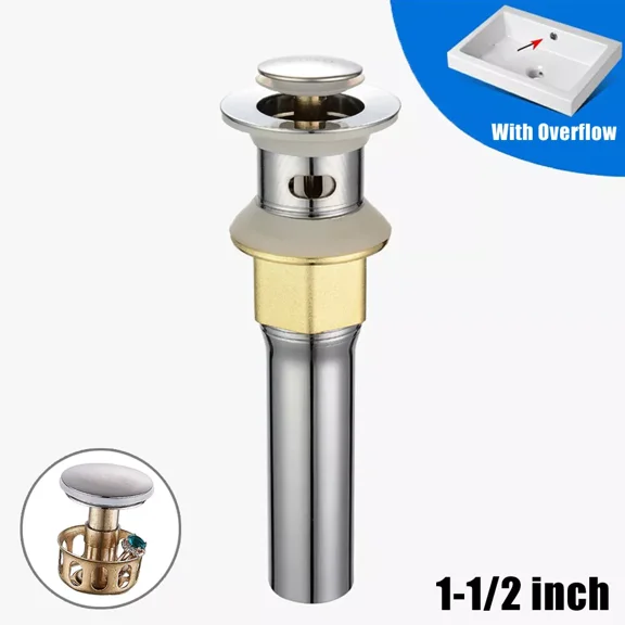 Bathroom Sink Pop Up Drain Brushed Nickel Vessel Basin Stopper With Overflow