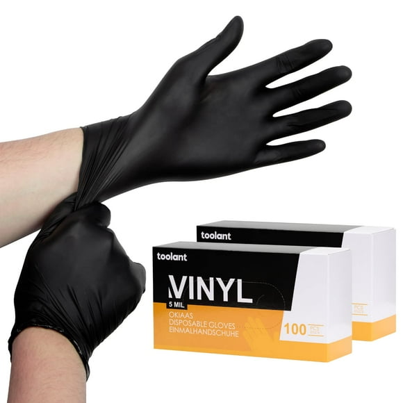OKIAAS Black/Pink Vinyl Gloves Disposable Latex Free, Food Safe, Powder Free, 5 Mil Thickened for Cooking, Cleaning, Food Prep, Baking, Hair Dye, Tattoo, Large, 200 Count