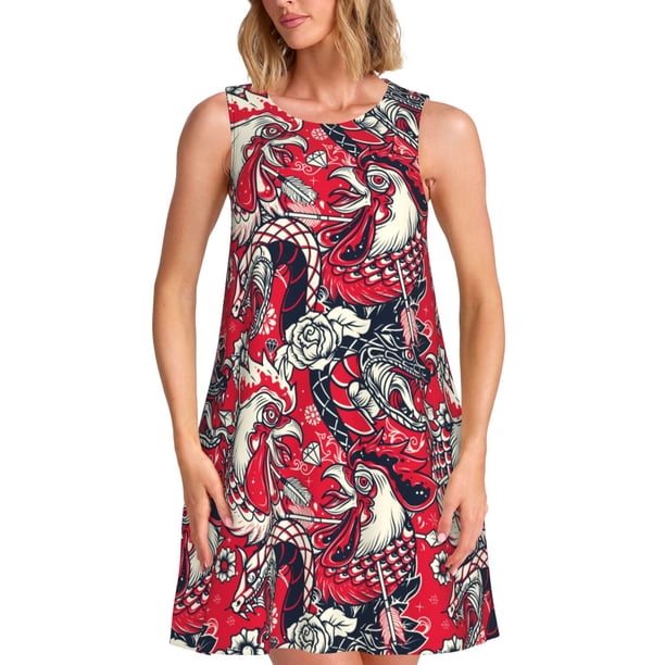 Disketp Rooster Head para Vestido sin Mangas para Mujeres, Vestidos de Verano para Mujeres, Casual y Holgado para la Playa