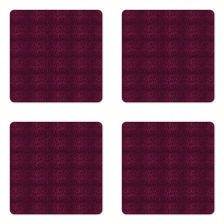 

Damask Coaster Set of 4 Old Fashioned Medieval Rococo Inspired Swirls Floral Baroque Effects Art Square Hardboard Gloss Coasters Standard Size Maroon Dark Magenta by Ambesonne