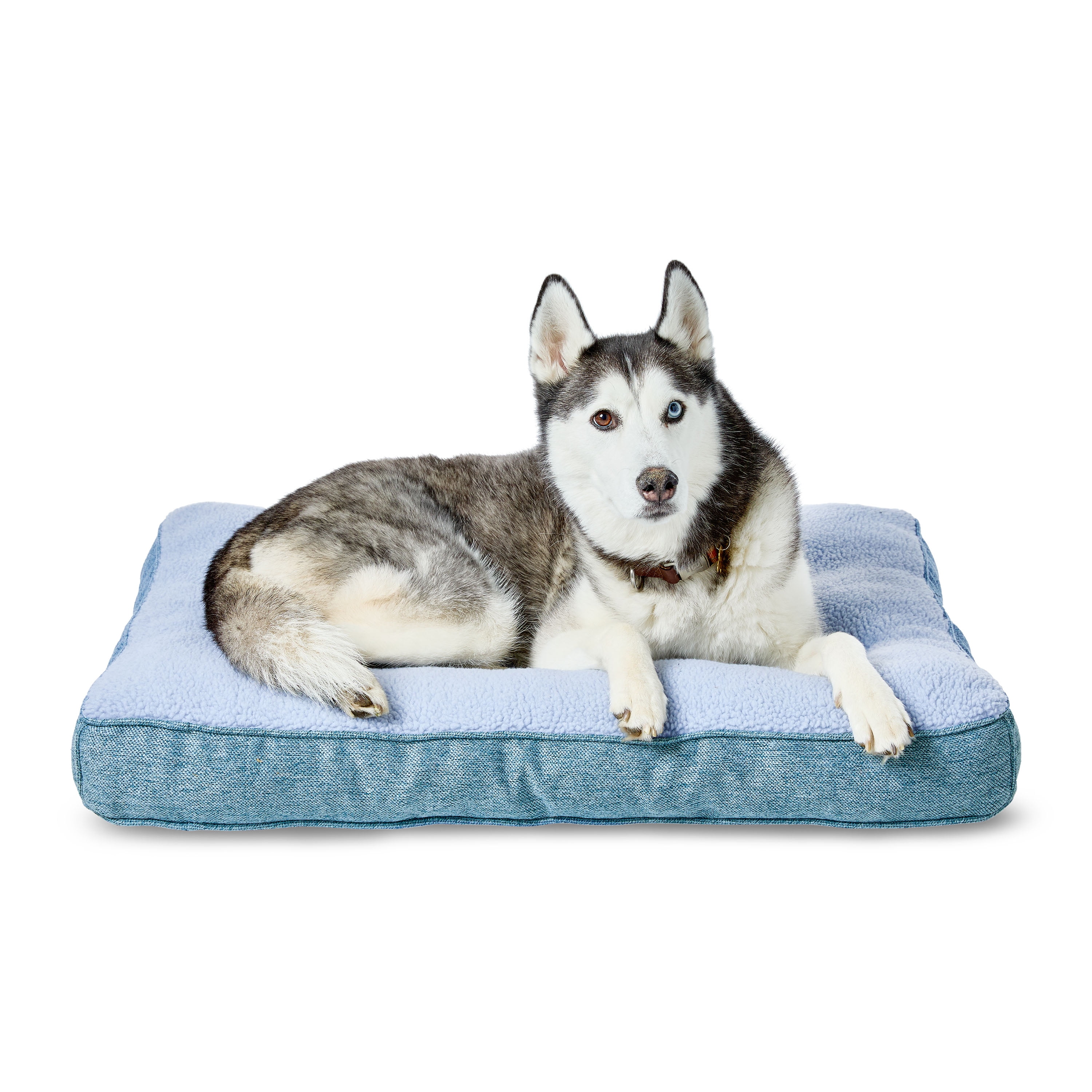 Vibrant Life Medium Tweed and Sherpa Orthopedic Dog Bed, Blue, 35" x 26"