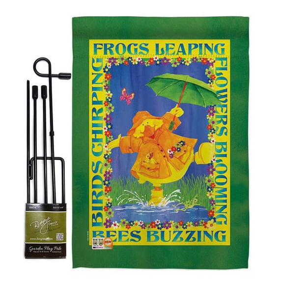 Breeze Decor BD-BI-GS-105058-IP-BO-D-US18-BT 13 x 18.5 in. Spring Duckling Garden Friends Birds Impressions Decorative Vertical Double Sided Flag Set with Banner Pole