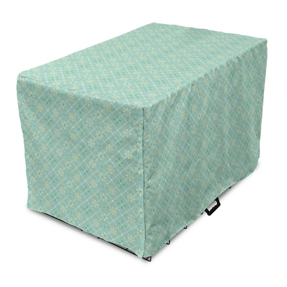Floral Vintage Dog Crate Cover, Pastel Abstract Daisy Flower Petals on Geometric Diamond Shapes, Easy to Use Pet Kennel Cover Small Dogs Puppies Kittens, 7 Sizes, Mint Green Pale Green, by Ambesonne