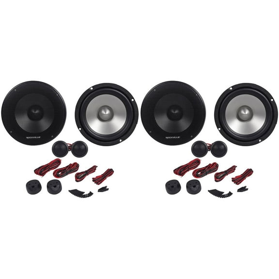 (2) Pairs Rockville RVL6KIT 6.5" 1600 Watt Component Car Speakers Aluminum Cones