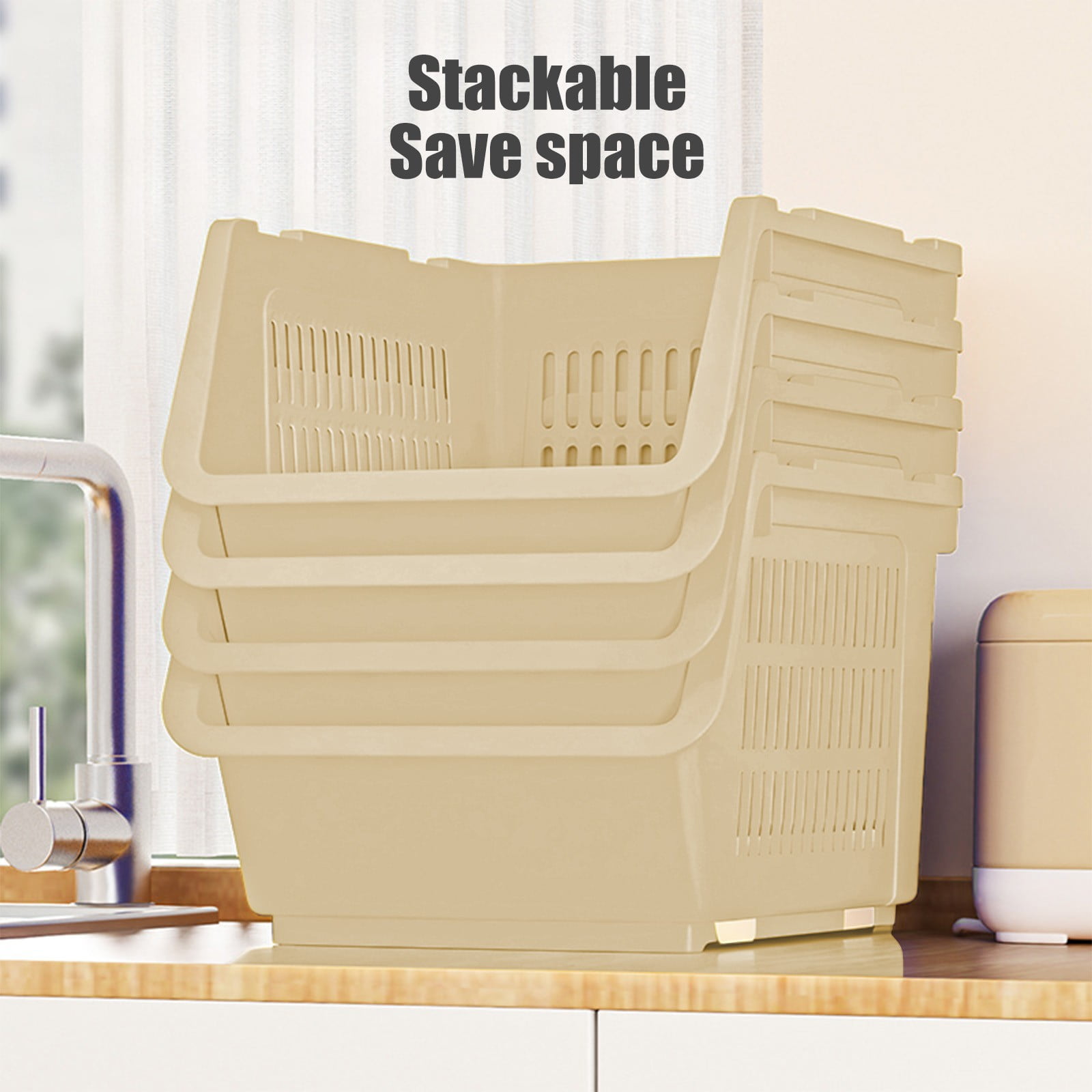 3 Pack Stackable Storage Baskets, Large Capacity Stackable Storage Bins Open Front, Space Saving Home Organization for Kitchen Bedroom Office