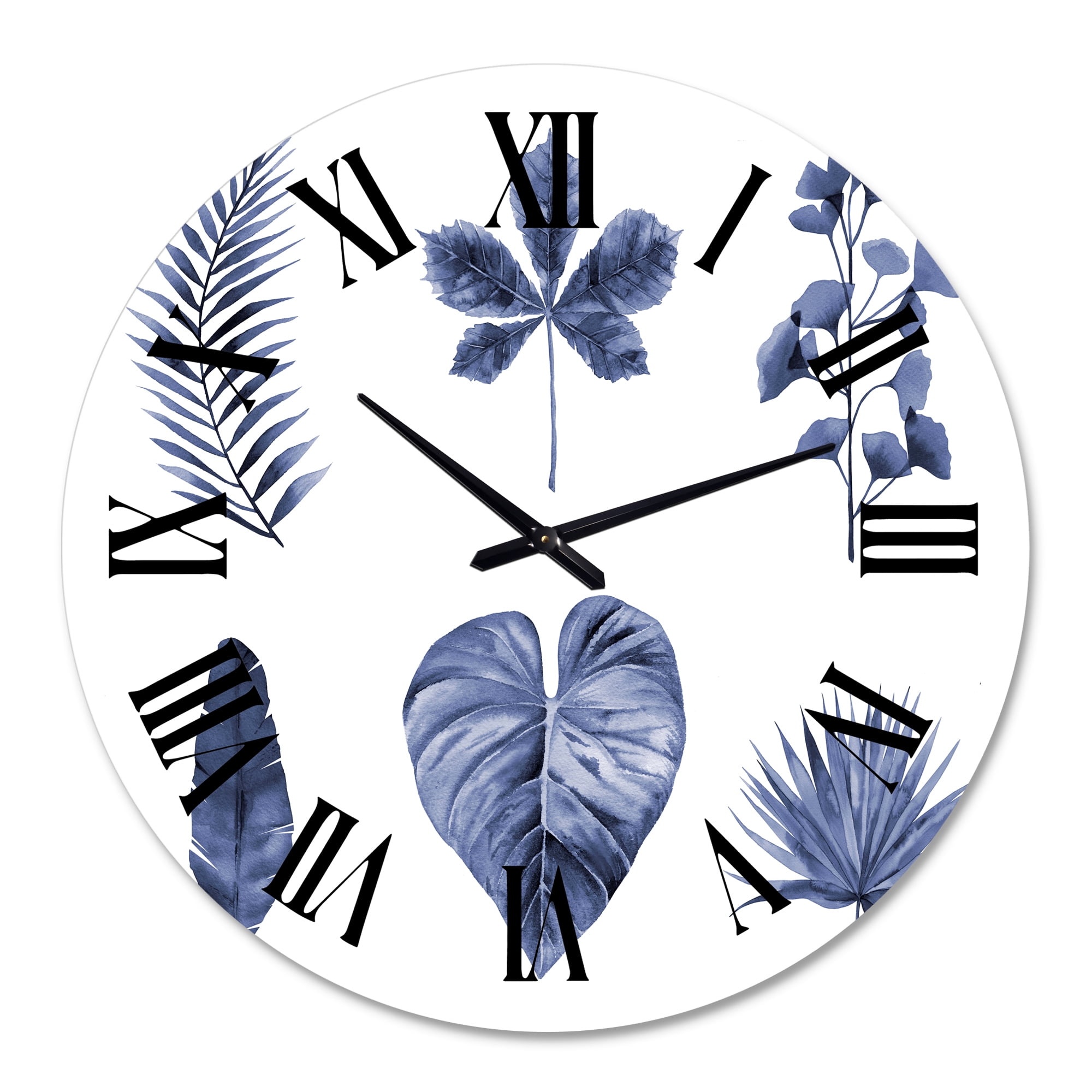 Designart 'Abstract Blue Set Of Plant Leaves' Traditional Wall Clock