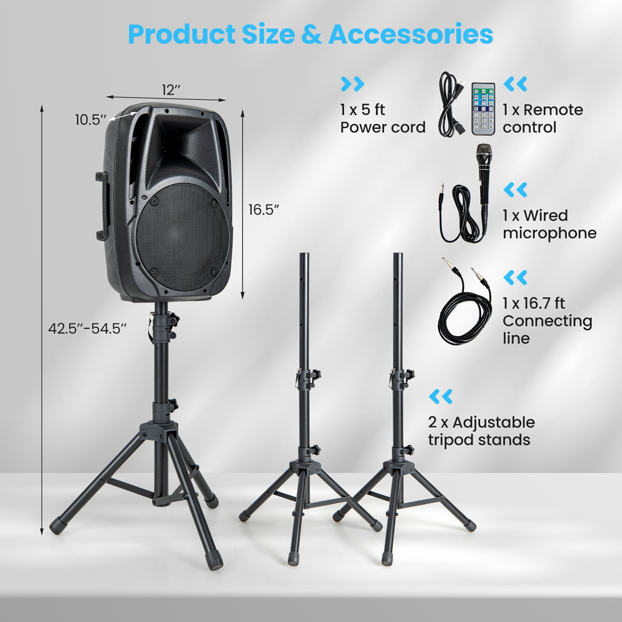 Costway Sonart Dual Portable Powered Loudspeakers with Microphone Stand Control