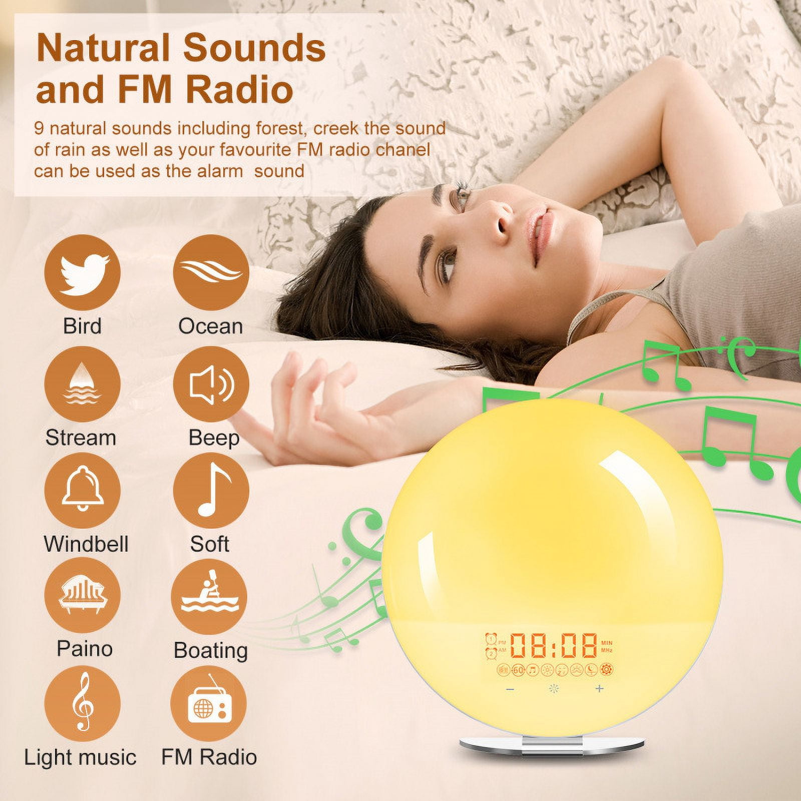Wake Up Light Sunrise Alarm Clock for Kids & Heavy Sleepers, w/ Sunrise Simulation, Sleep Aid, Dual Alarms, Snooze, Colorful Lights