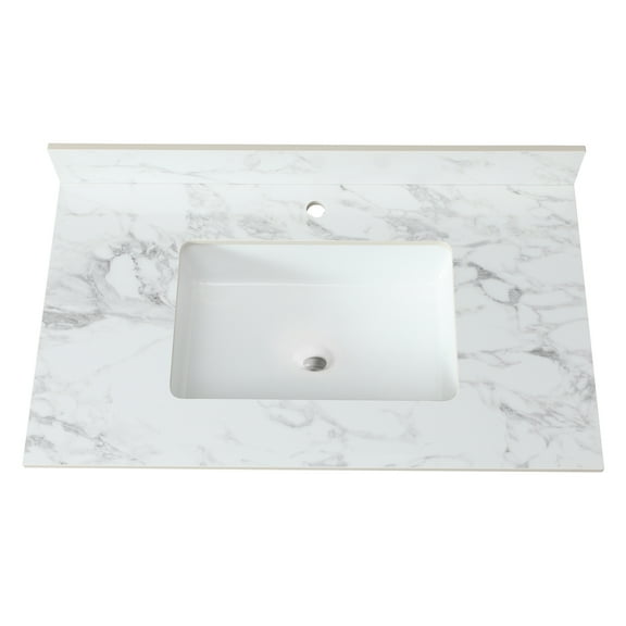 37"x22" Bathroom Countertop - Sintered Stone White Undermount Ceramic Sink Enhances Appeal Vanity Top Rectangular Provides A Stylish Look To