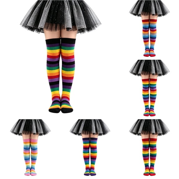 JCCXIN Toddler Kids Girls Halloween Socks Cotton Striped Over The Knee Socks Dress-Up Party Trick Or Treat Breathable Festival Wear Skin-Friendly Home Everyday Wear,Black,6-12 Years