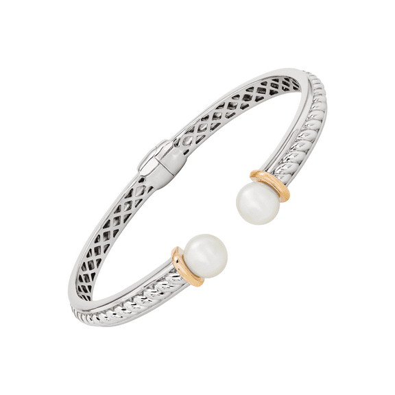 Women's Welry White Freshwater Pearl Cuff Bracelet in Sterling Silver and 14kt Yellow Gold, 8"