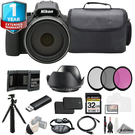Nikon COOLPIX P1100 Digital Camera  32GB   Ext Bat  3 PC Filter 1Yr Warranty- Kit