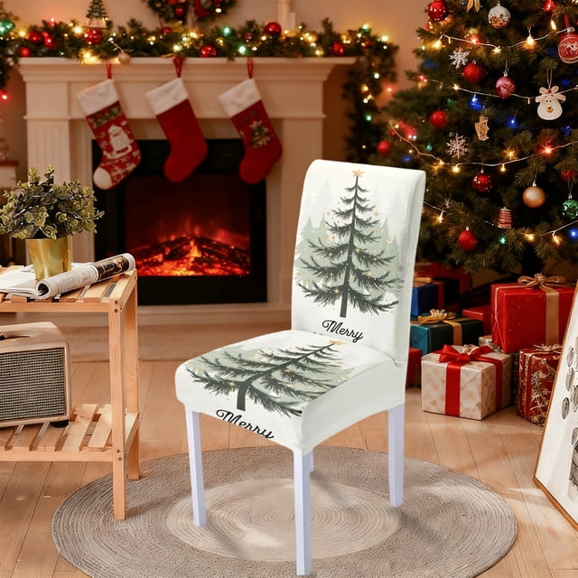 ICQOVD Christmas Tree Chair Covers Holiday Dining Chair Decorative Slipcovers