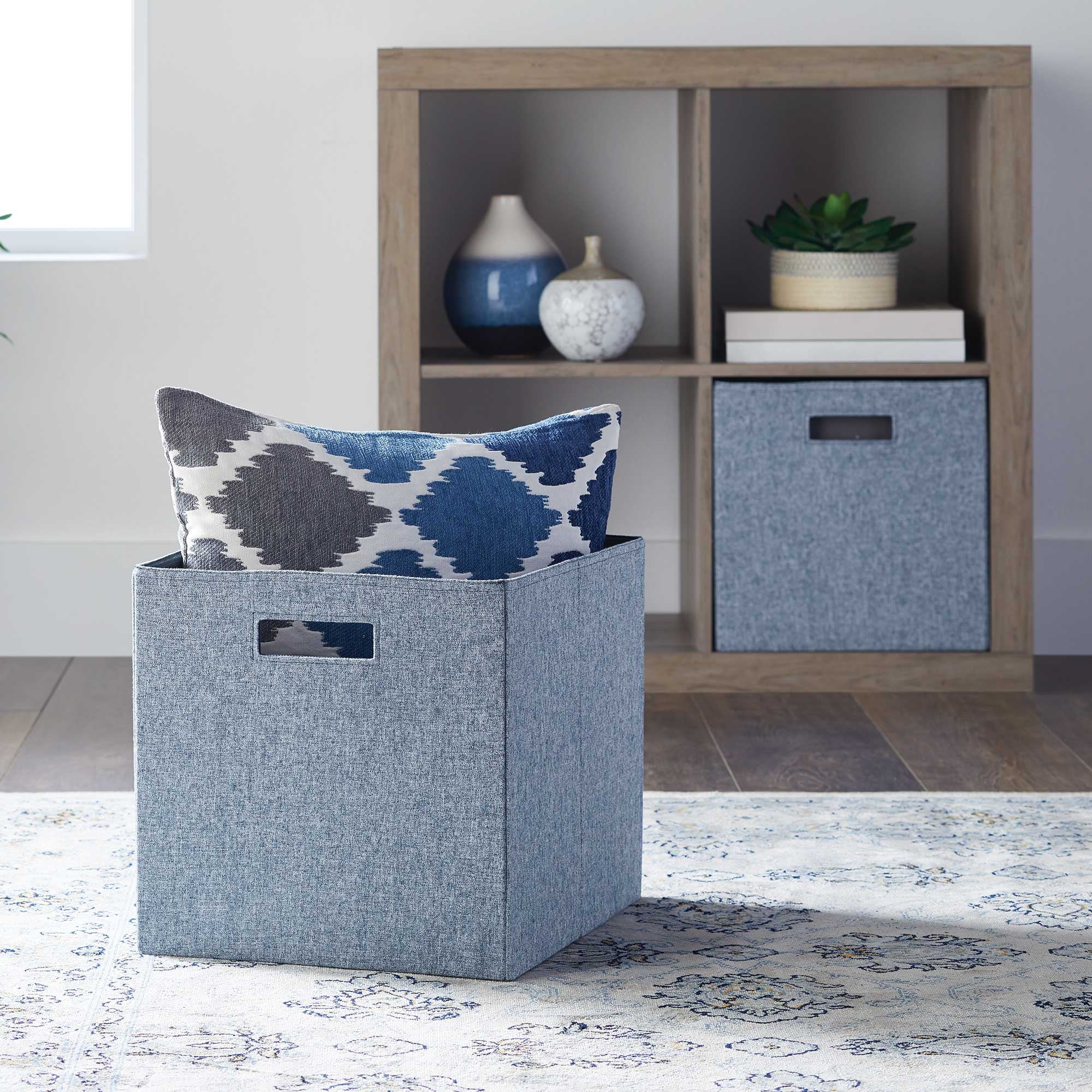 Better Homes & Gardens Fabric Cube Storage Bins (12.75" x 12.75"), Washed Indigo, 2 Pack