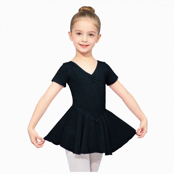 Leey-World Ballet Leotards For Girls Dance Leotard With Skirt Toddler Ballet Outfit Bow Back(7-8 Years,Black)