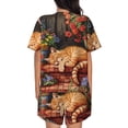 thumbnail image 6 of Fuzoiu Sleeping Cat Flowers Print Women's Short-Sleeved Pajama Set,Lounge Sleepwear Set,Womens Pajama Sets 2 Piece,Button-Up Top and Shorts with Pockets-Small, 6 of 7